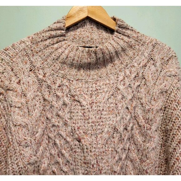NWOT Express Heathered Pink Tan Boxy Oversized Cableknit Sweater Sz XL - Picture 2 of 7